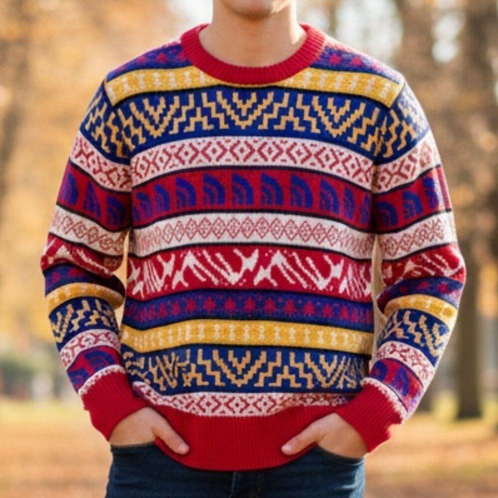 The North Face Men’s XL Wool Sweater Brown Label Aztec Geometric Ski Vintage TNF